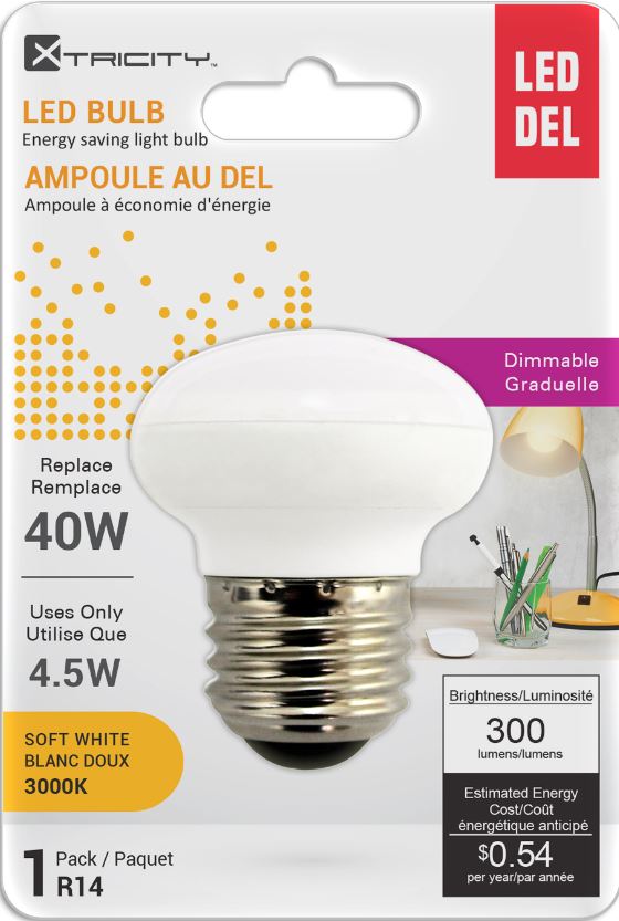 Xtricity R14 Led Soft White Dimmable 4.5W Light Bulb E26 Base 