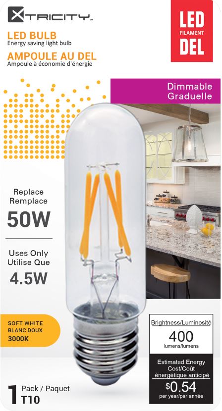 Xtricity T10 Led Soft White Dimmable 4.5W Light Bulb E26 Base 