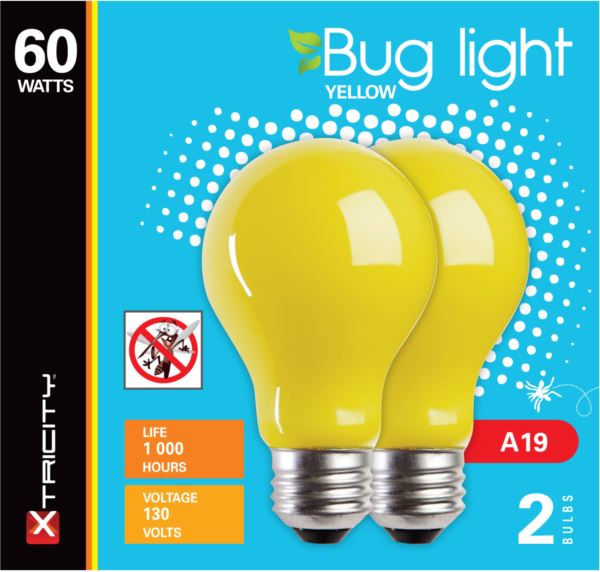 Xtricity 2 A19 60W Yellow Bug Lights E26 Base