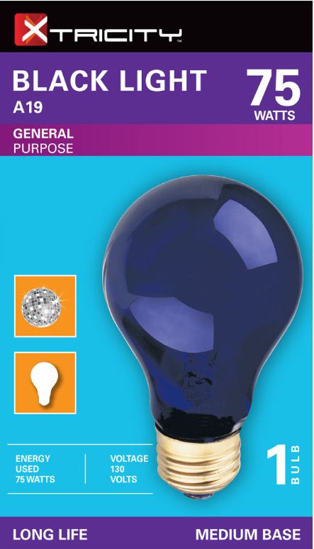 Xtricity A19 75W Incandescent Blue Black Light E26 Base 