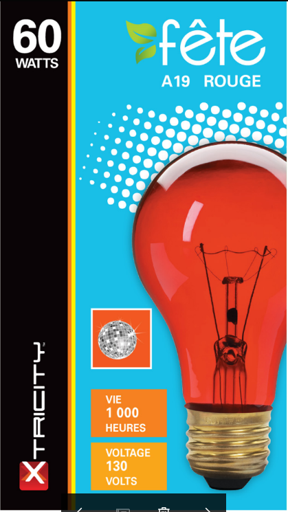 Xtricity A19 60W Red Light Bulb E26 Base 