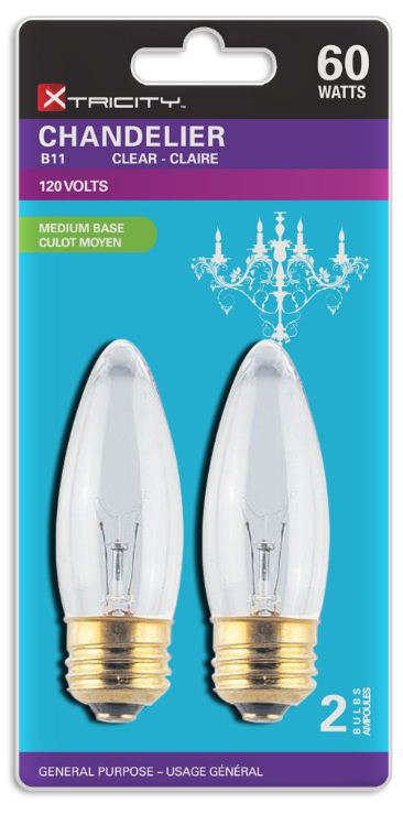 Xtricity 2 B11 Chandelier Clear 60W Light Bulbs E26 Base 