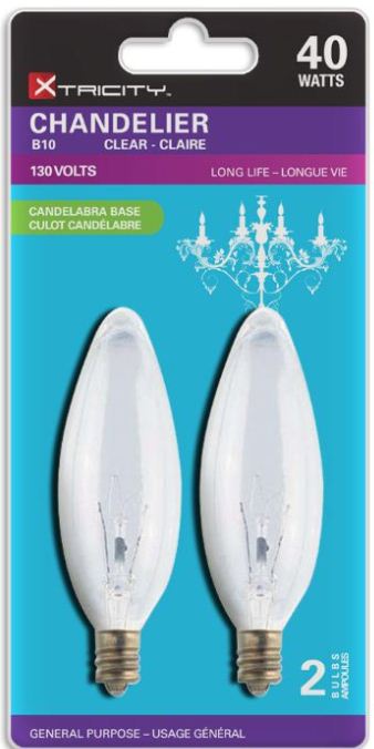 Xtricity 2 B10 Chandelier Clear 40W Light Bulbs E12 Base 