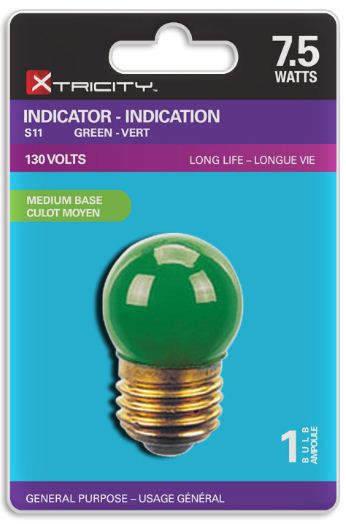 Xtricity S11 Indicator Green 7.5W Light Bulb E26 Base