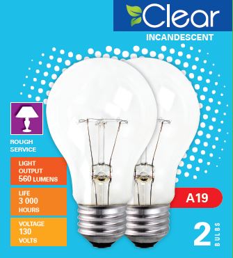 Xtricity 2 A19 Clear Incadescent 60W Light Bulbs E26 Base 