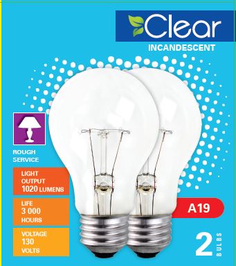 Xtricity 2 A19 Clear Incadescent 100W Light Bulbs E26 Base 