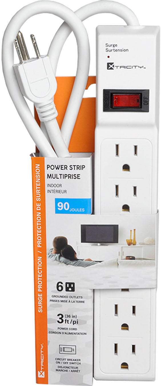 Xtricity White Power Strip with 6 Grounded Outlets 3ft