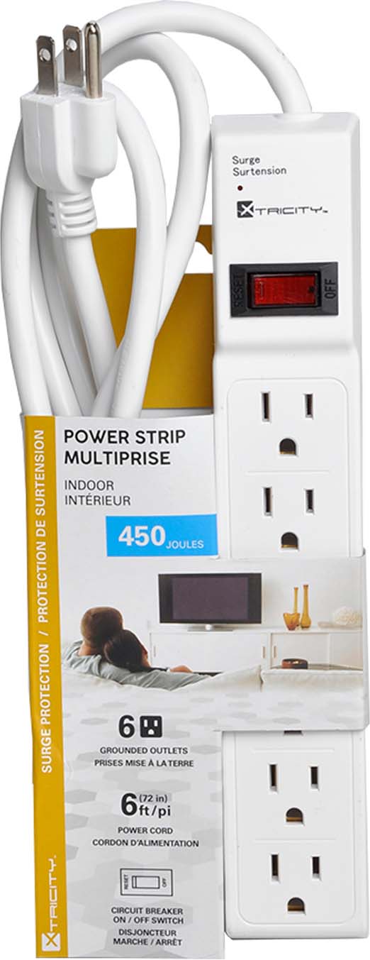 Xtricity White Power Strip with 6 Grounded Outlets 6ft