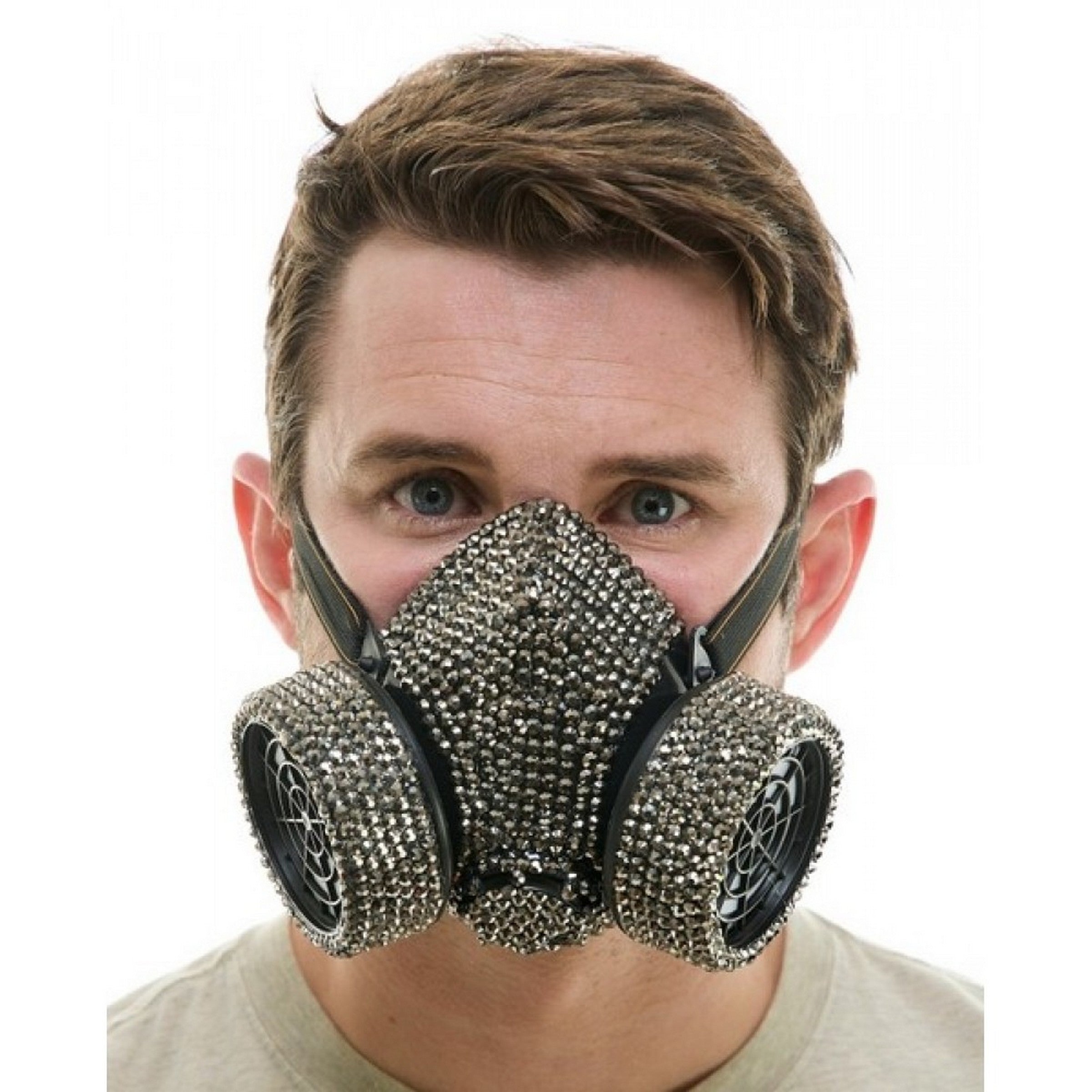 Halloween Silver Rhinestone Gas Mask - Adult 