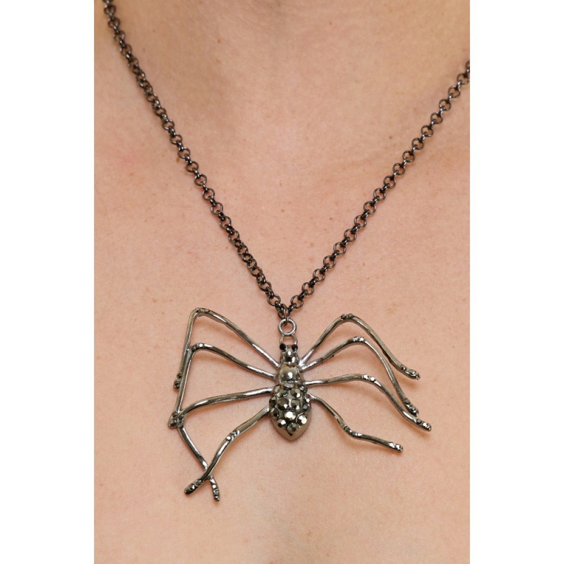 Halloween Black Rhinestone Spider Necklace - Adult 