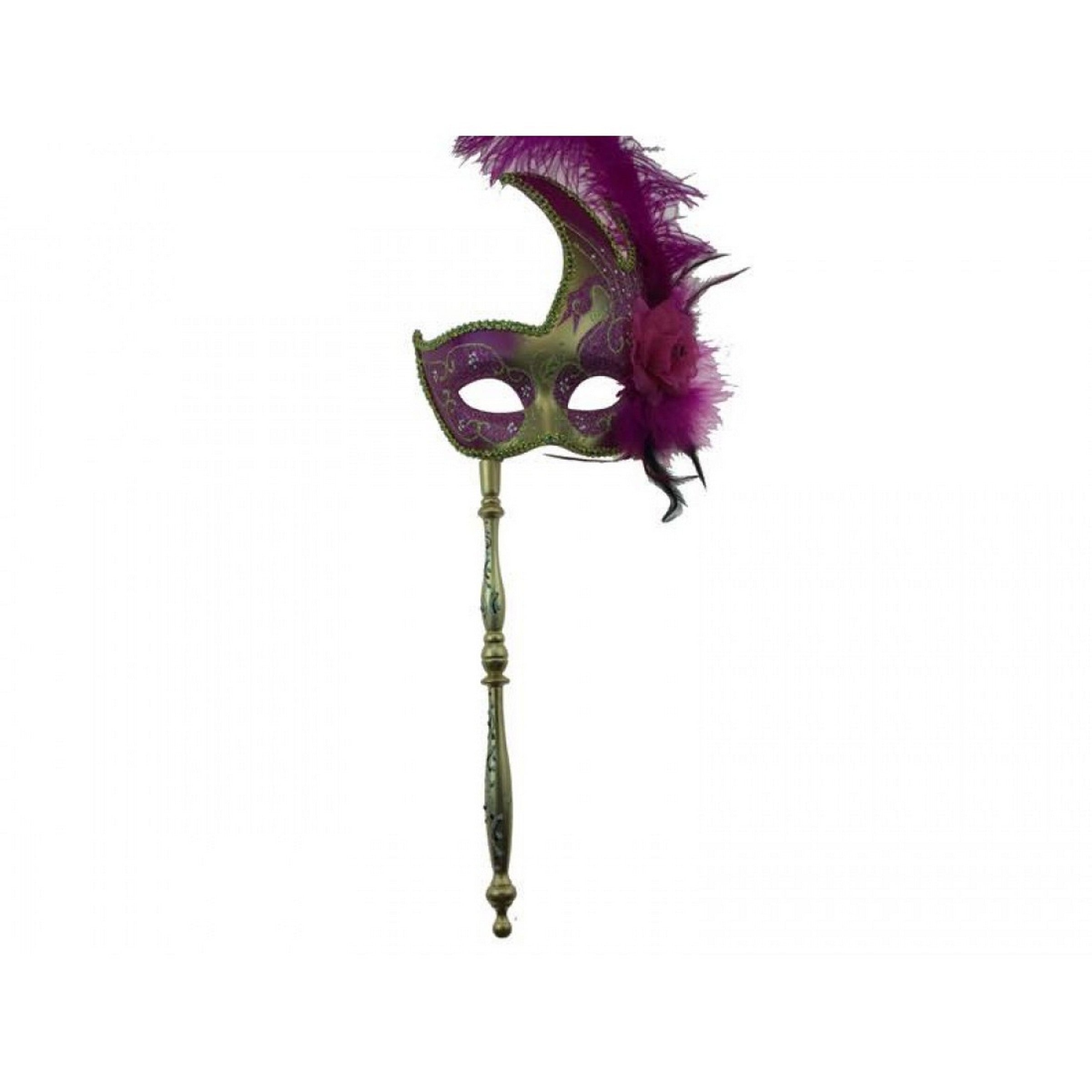 Halloween Venetian Mask with Feathers and Handle