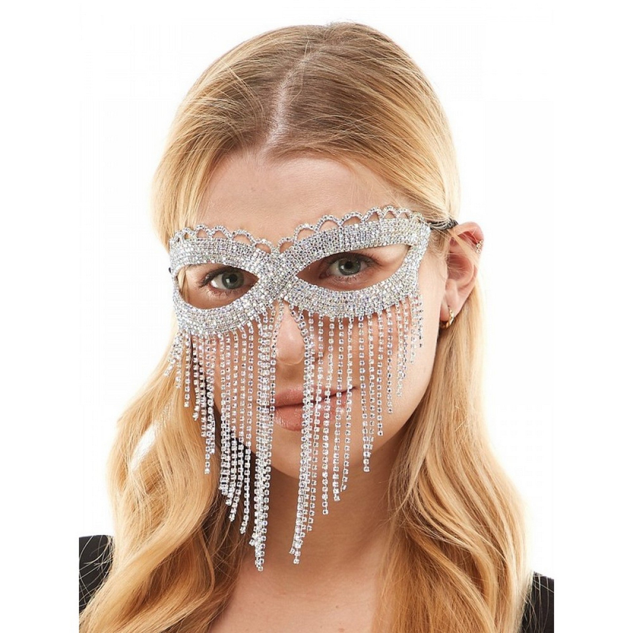 Halloween Rhinestone Mask with Strings - Adult