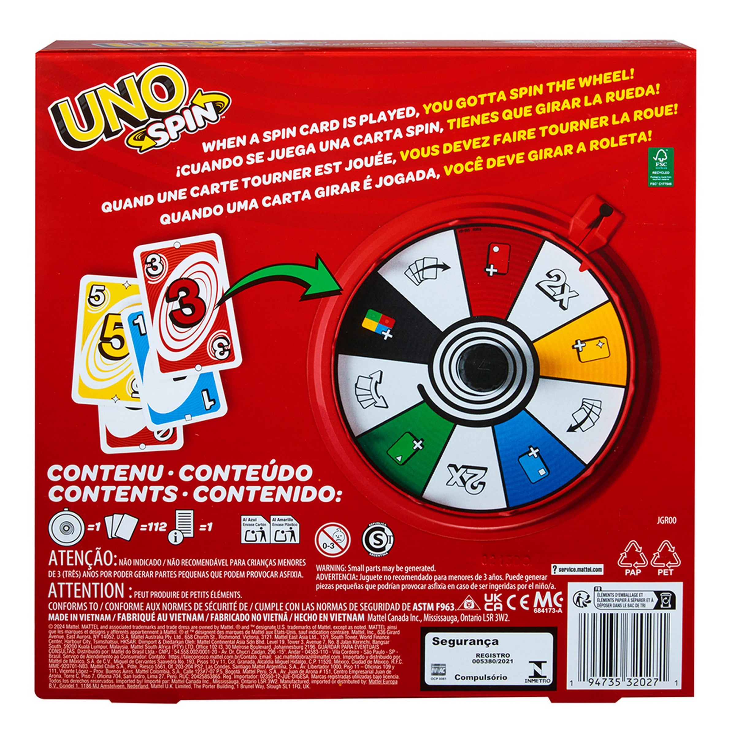 Mattel Spin Uno Card Game with Roulette Age 7+ 8in