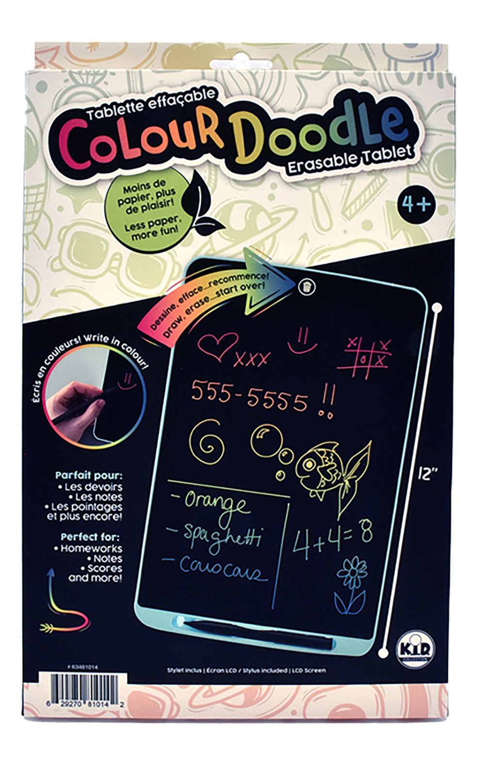 Colour Doddle Erasable Tablet with Stylus and LCD Screen Age 4+ 12in