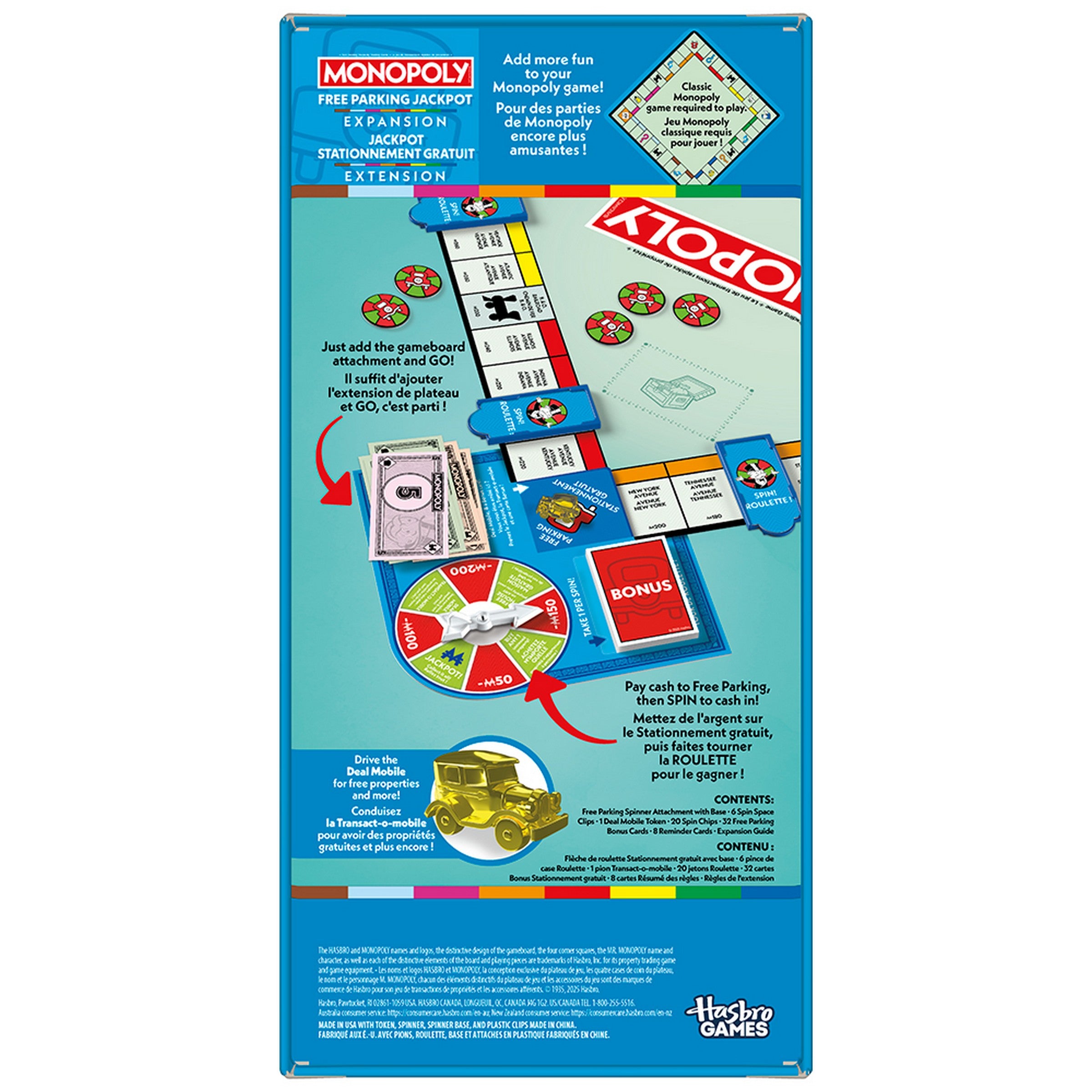 Hasbro Gaming Expansion Free Parking Jackpot Monopoly - Bilingual - Boardgame not included  Age 8+