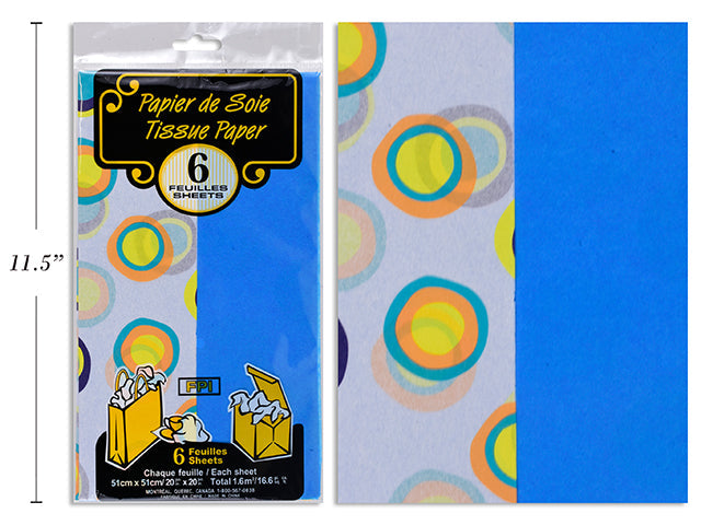 6 Sheets of Tissue Paper - Dots and Plain Blue 20x20in 