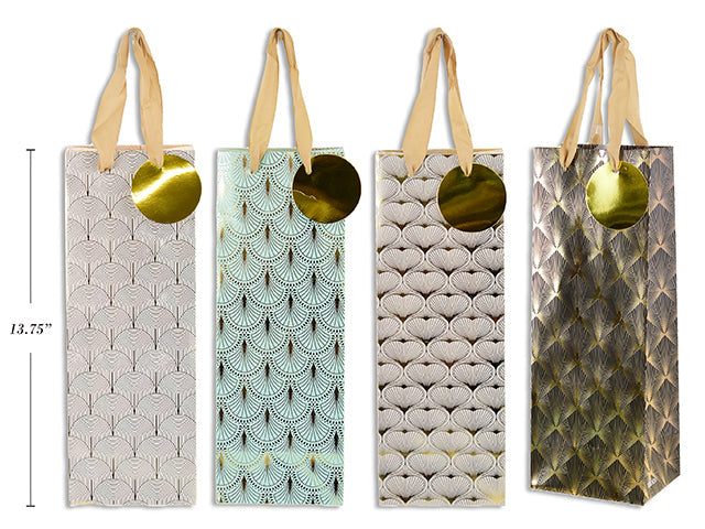 Paper Bottle Gift Bag with Gold Accent 13.5x4.8x3.9in VRT