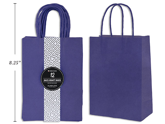 12 Small Royal Blue Paper Gift Bags 6x8.5x3in 
