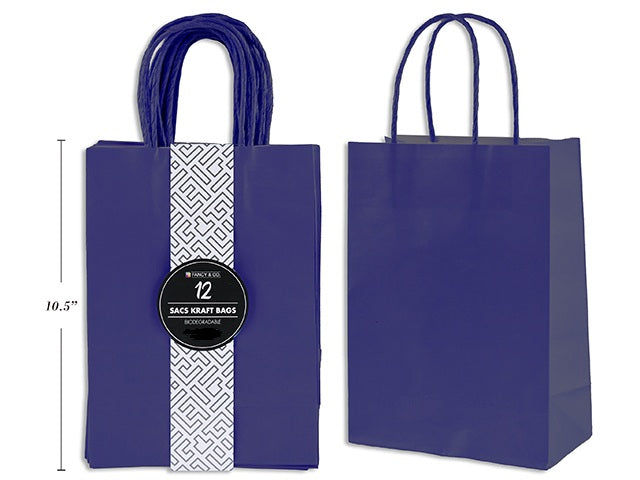 12 Medium Royal Blue Paper Gift Bags 8.3x10.6x4.3in 