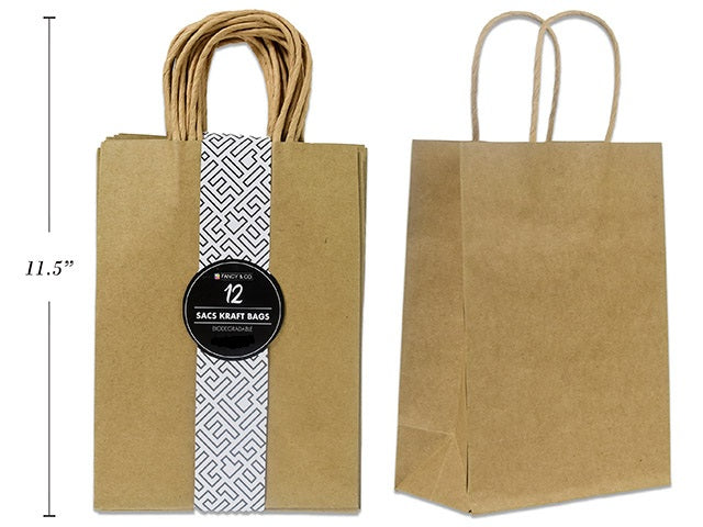 12 Small Kraft Paper Gift Bags 6x8.5x3in 