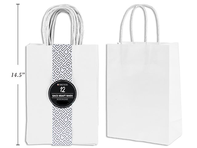 12 Medium White Paper Gift Bags 8.3x10.6x4.3in 