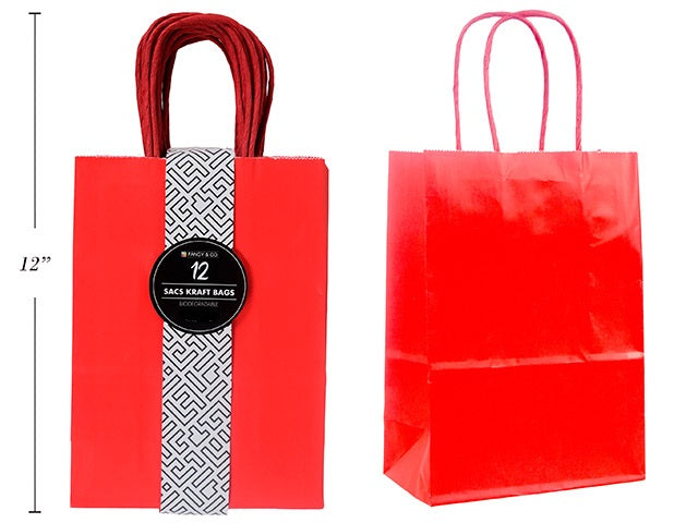12 Small Red Paper Gift Bags 6x8.5x3in 