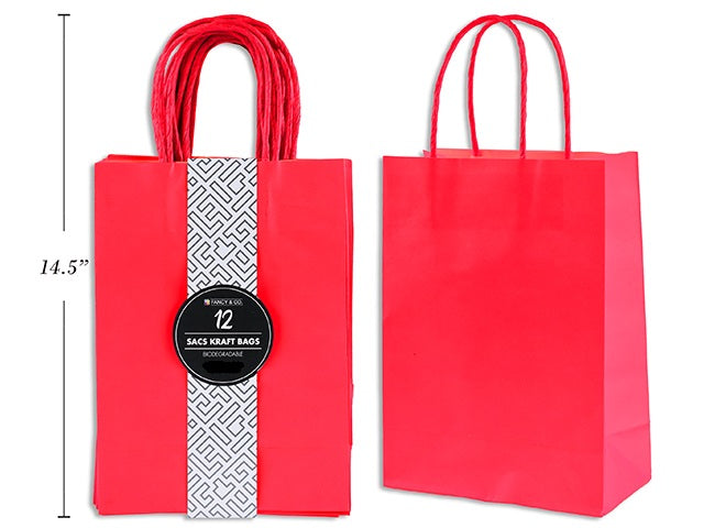 12 Medium Red Paper Gift Bags 8.3x10.6x4.3in 