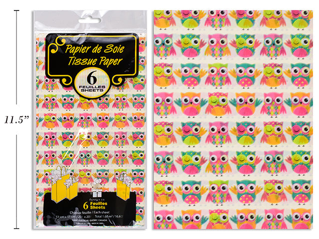6 Sheets of Tissue Paper - Owls 20x20in