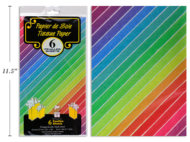 6 Sheets of Tissue Paper - Diagonal Stripes 20x20in