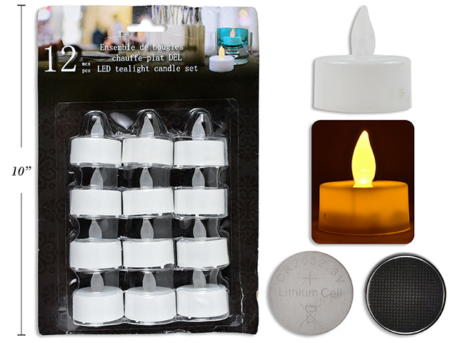 12 Led Tealight Candles - Batteries Included 1.5x1.5in