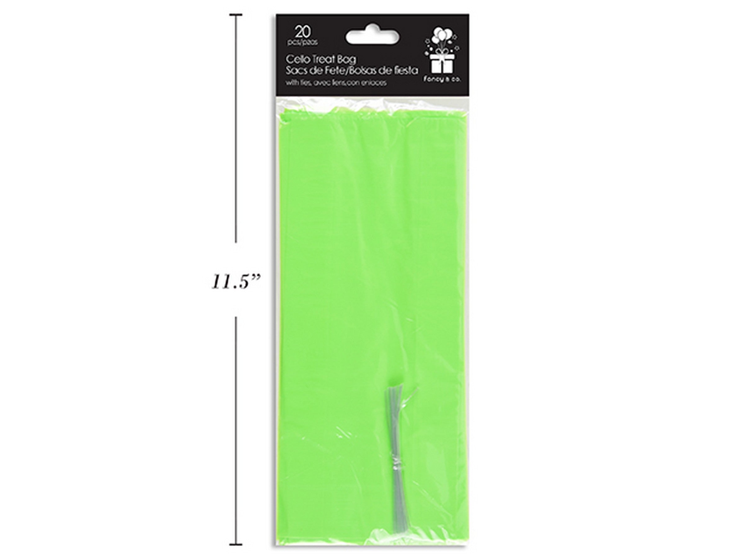 20 Lime Green Cello Treat Bags with Ties 9.5x4x2in