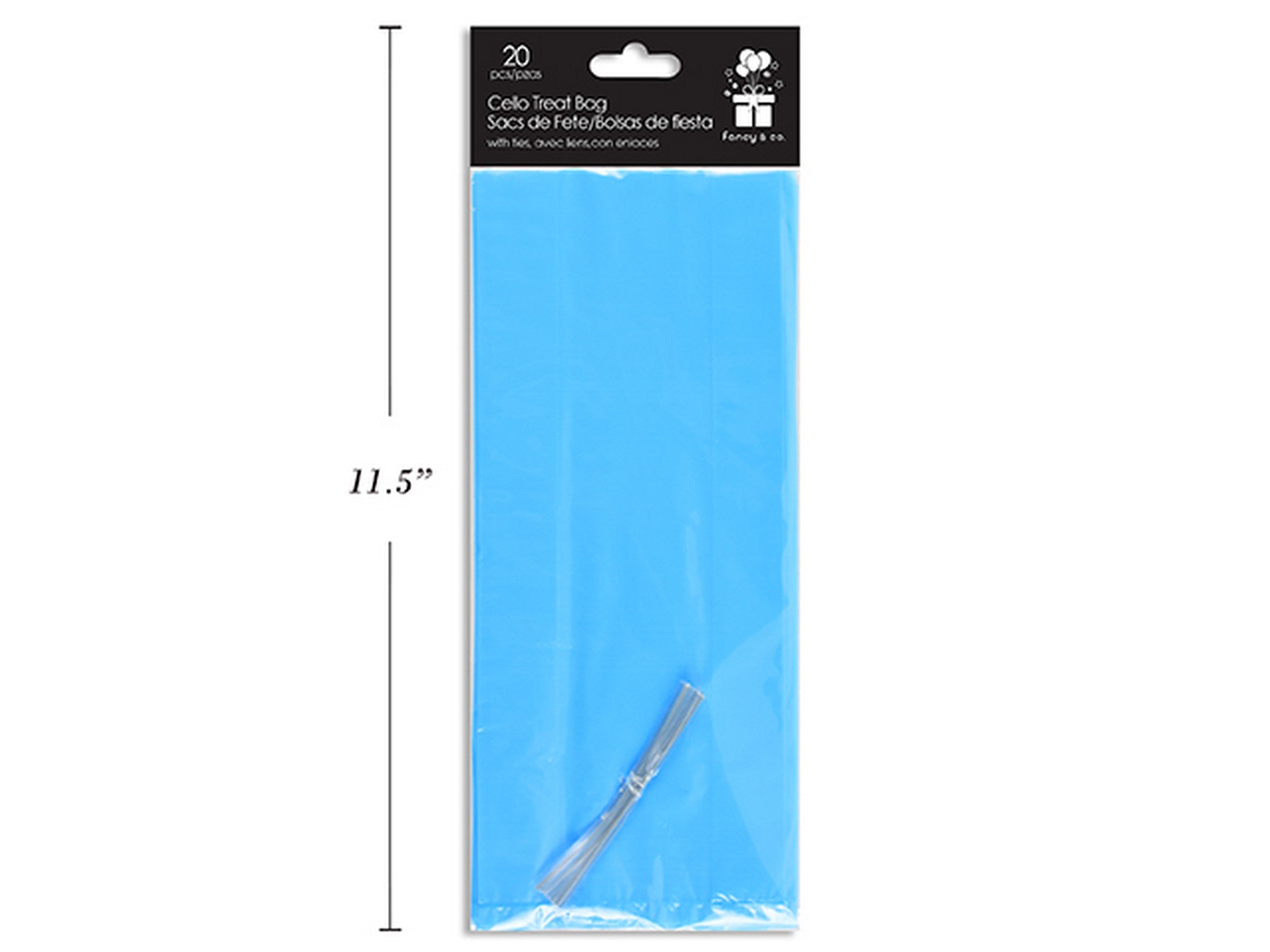 20 Powder Blue Cello Treat Bags with Ties 9.5x4x2in