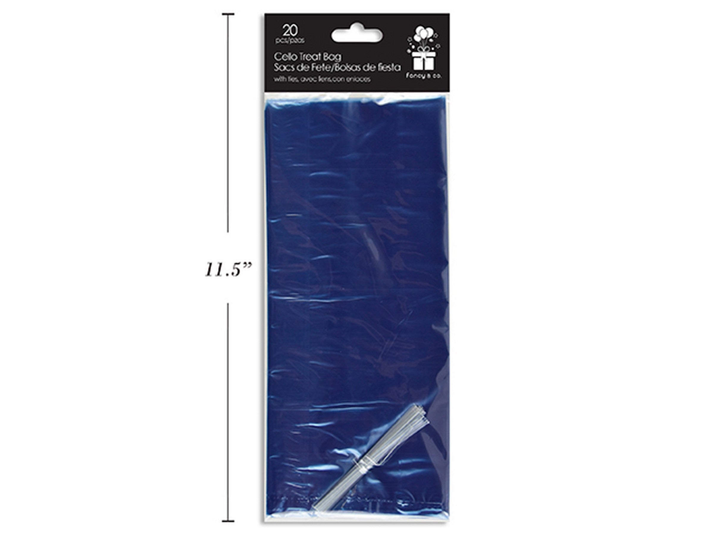 20 Royal Blue Cello Treat Bags with Ties 9.5x4x2in