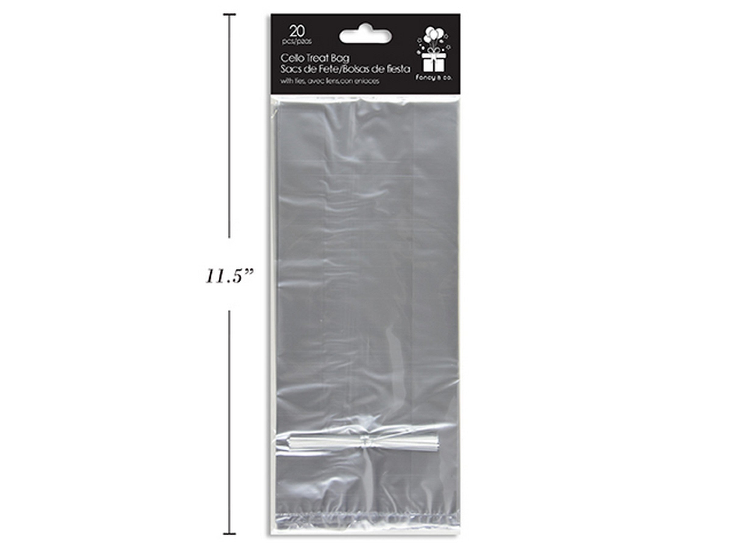 20 Silver Cello Treat Bags with Ties 9.5x4x2in