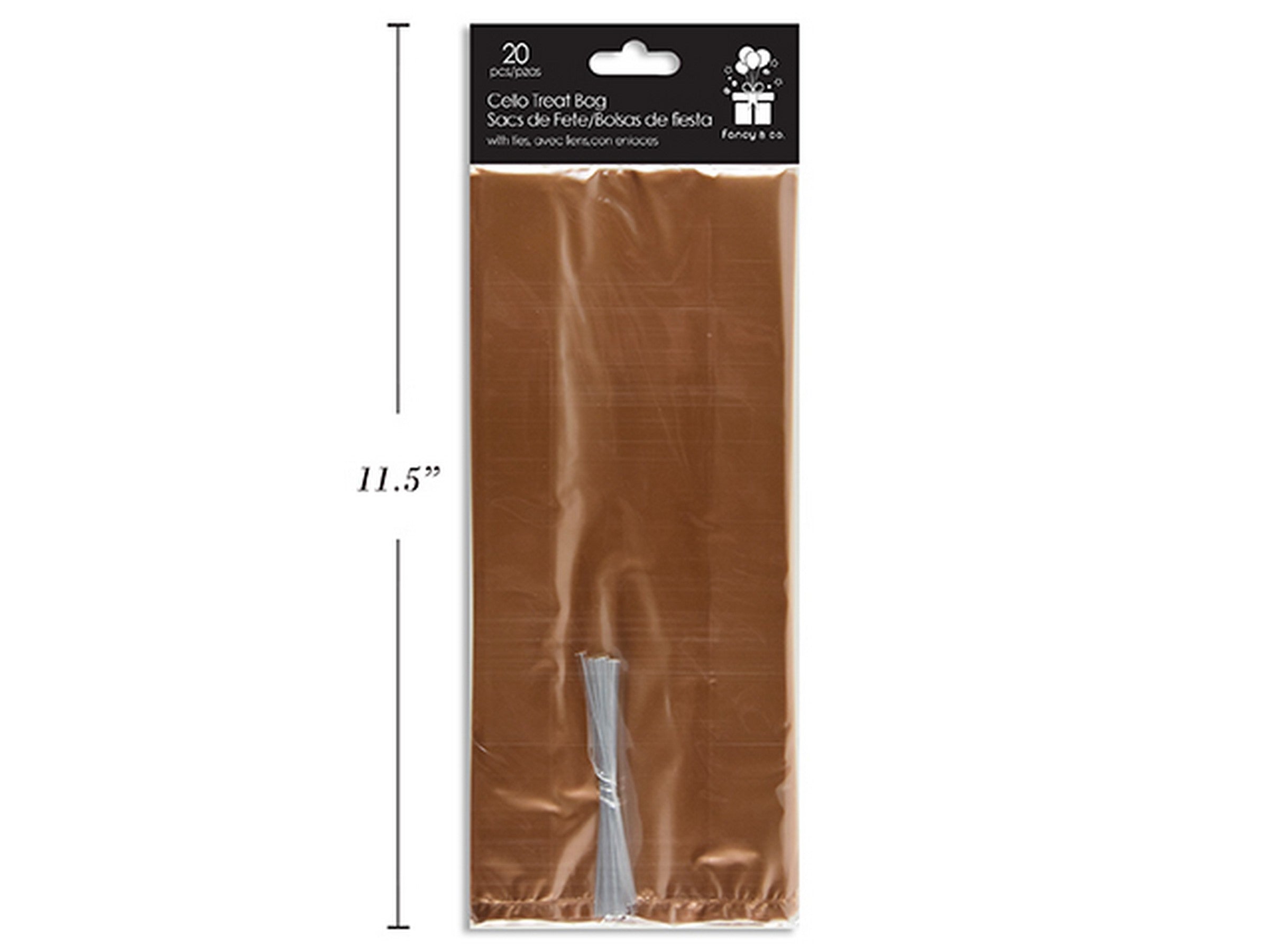 20 Gold Cello Treat Bags with Ties 9.5x4x2in