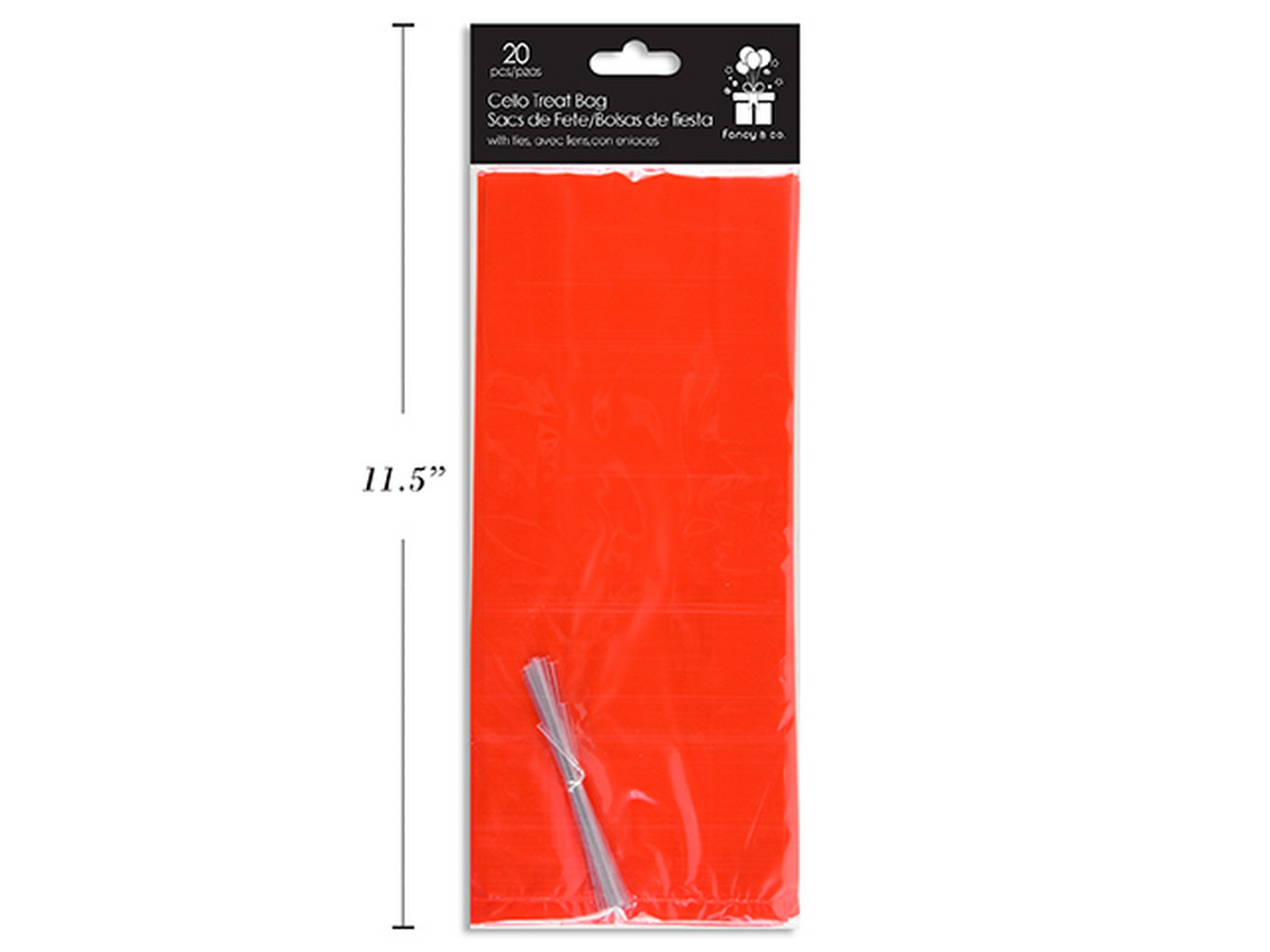 20 Red Cello Treat Bags with Ties 9.5x4x2in