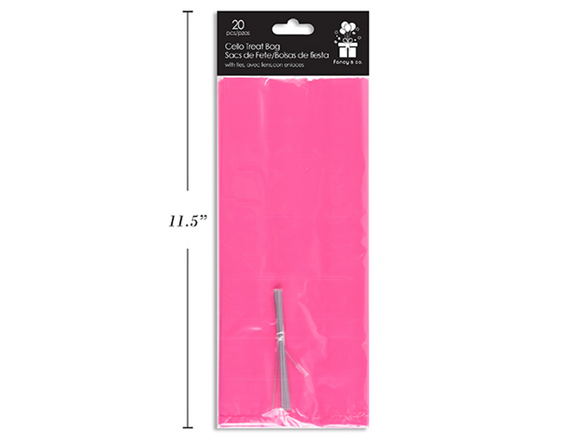 20 Hot Pink Cello Treat Bags with Ties 9.5x4x2in