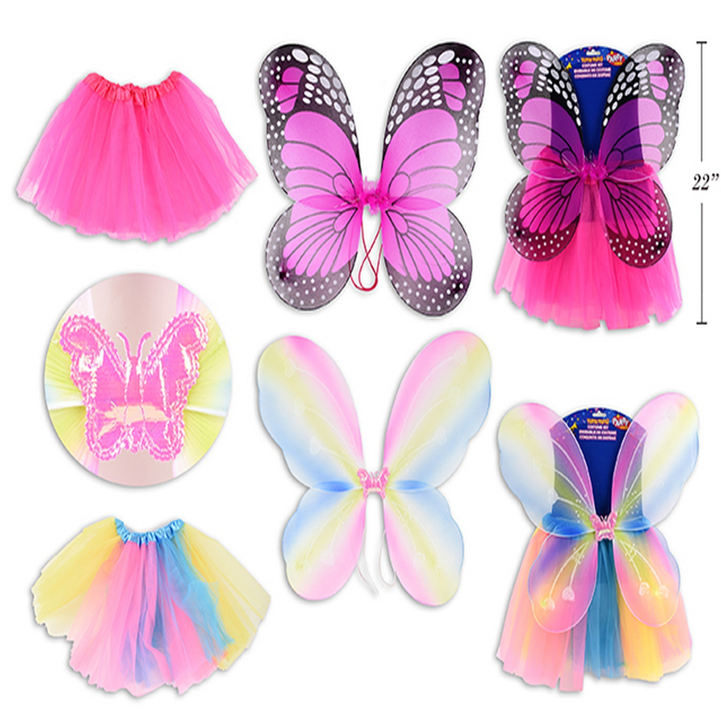 Halloween 2pcs Girls Fairy Costume Incl: 21x18.75in Wing + 11.5in 2Layer Organza Tutu  VRT
