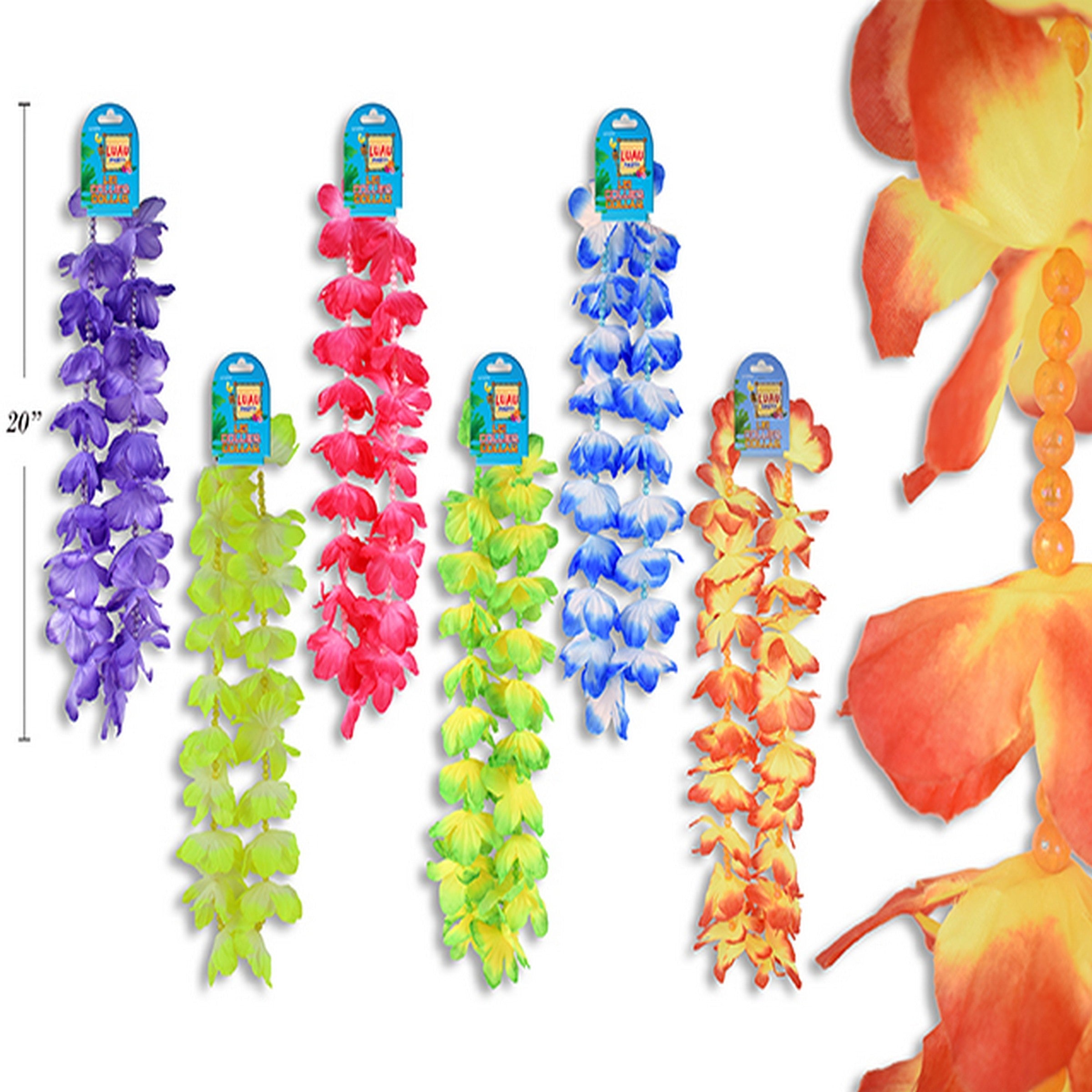 Hawaiian Luau 2-tone Hibiscus Flower Beaded Lei 18in VRT 