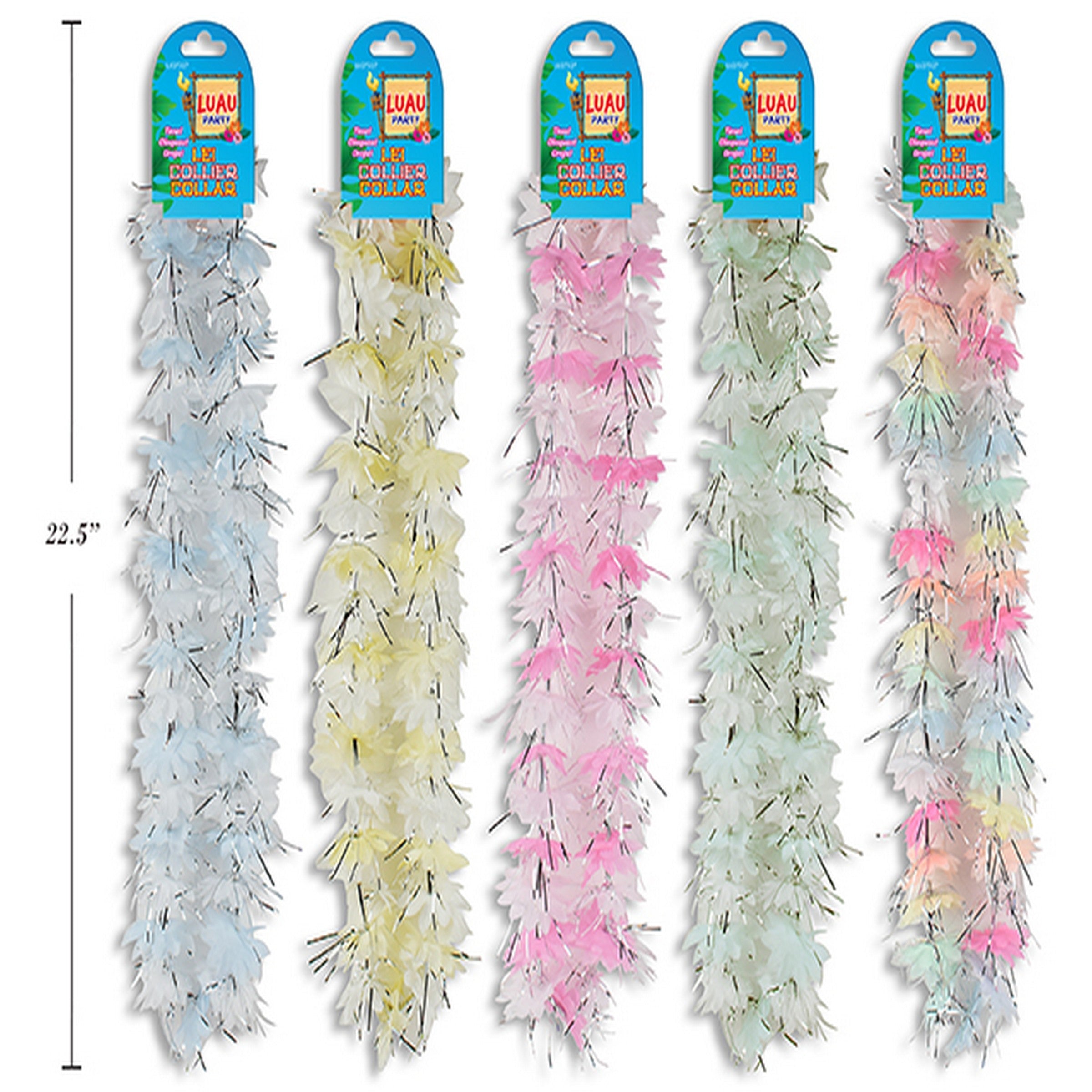 Hawaiian Luau Daisy Flower Silver Tinsel Lei 20in VRT 