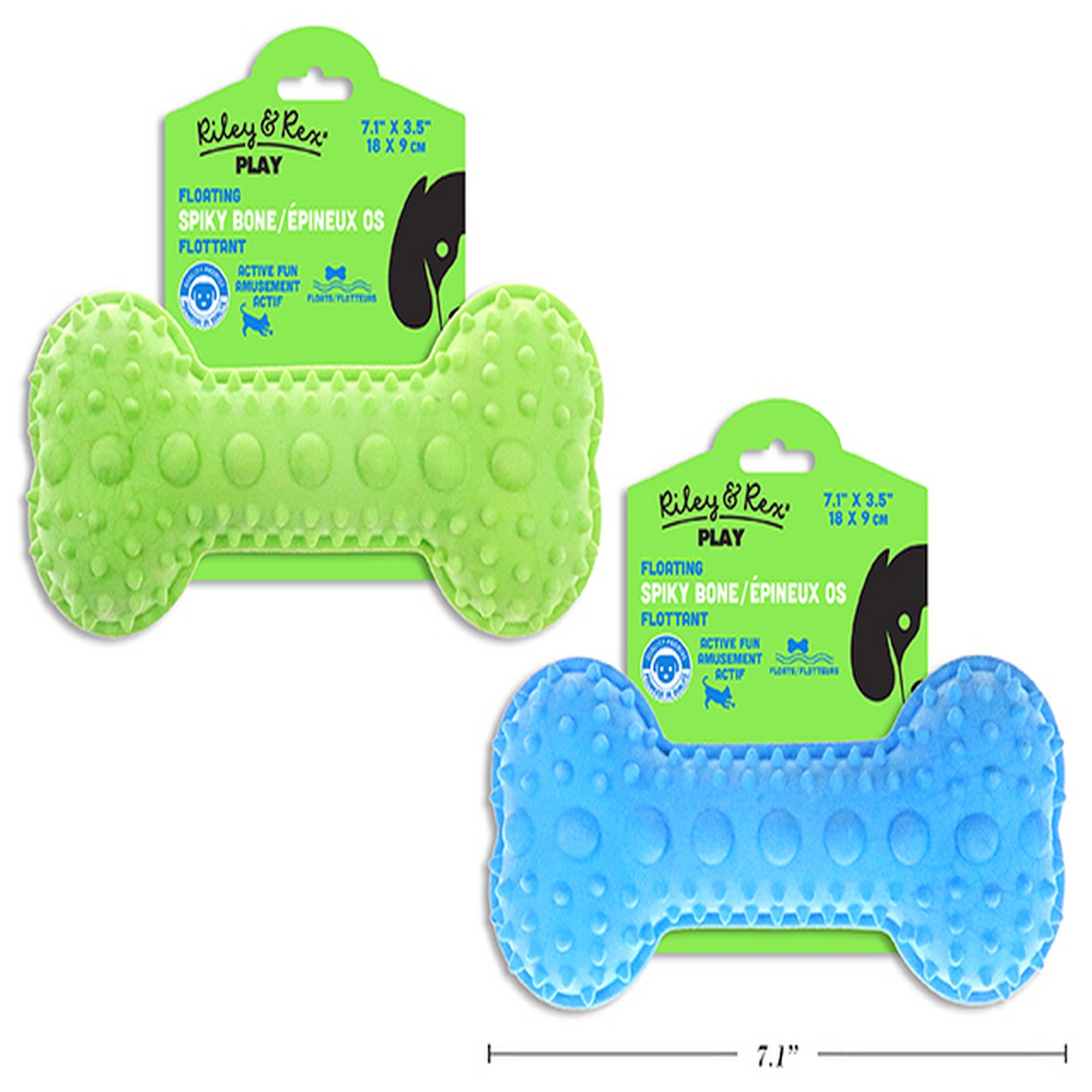 Riley & Rex Play Foam TPR Floating Spiky Bone Dog Toy 7.1x3.5in VRT