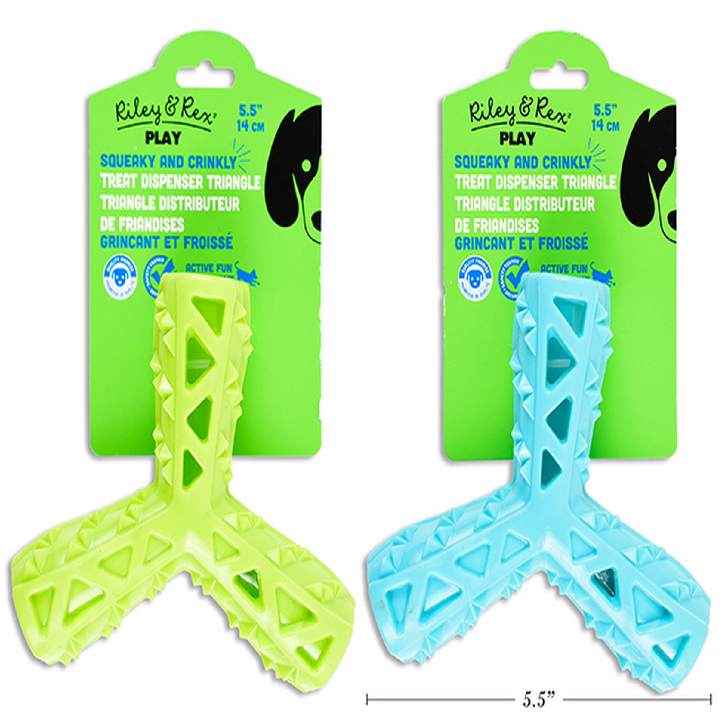 Riley & Rex Play TPR Squeaky & Crinkle Treat Dispenser Triangle Dog Toy 5.5in VRT 