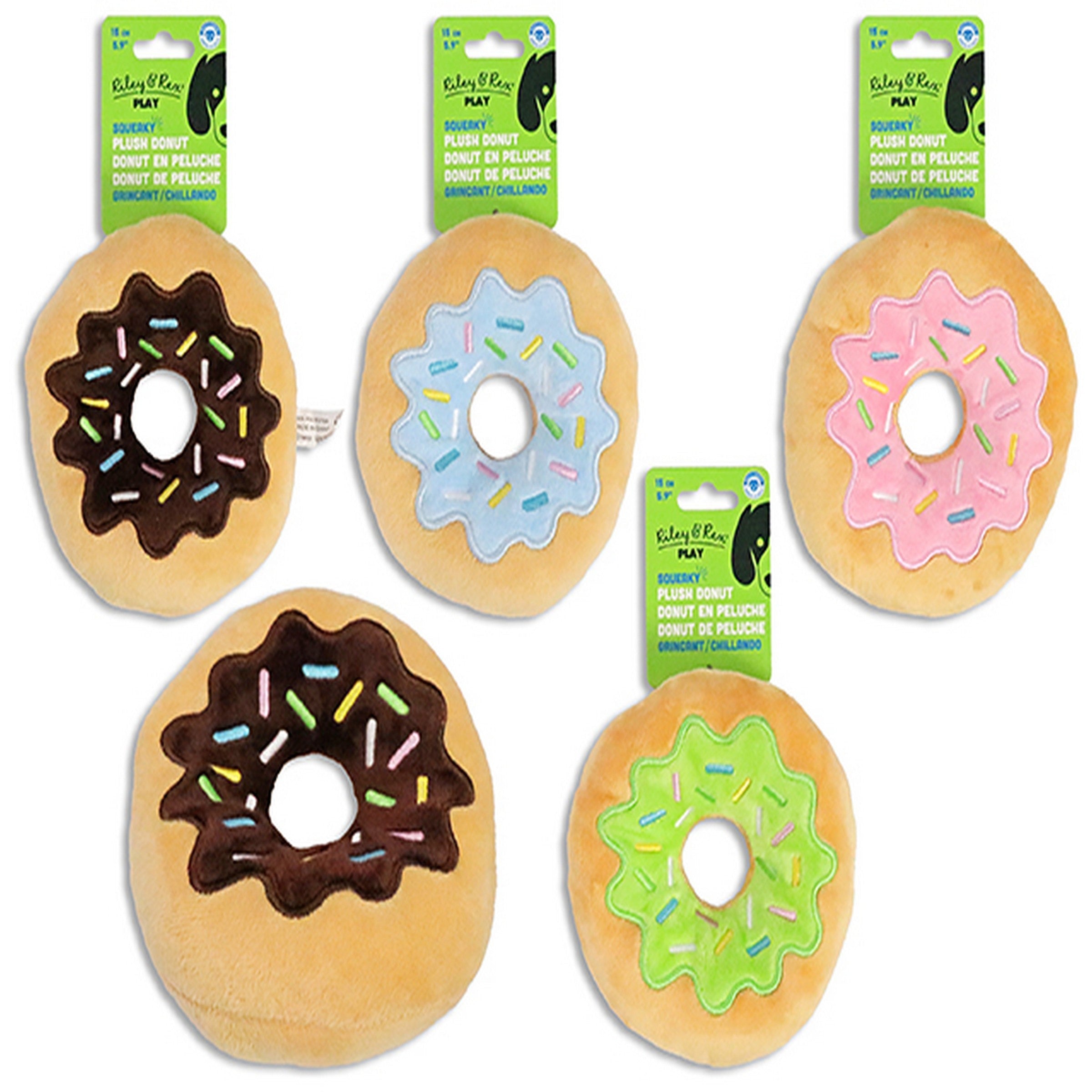 Riley & Rex Play Squeaky Plush Donut Dog Toy 5.9in  VRT