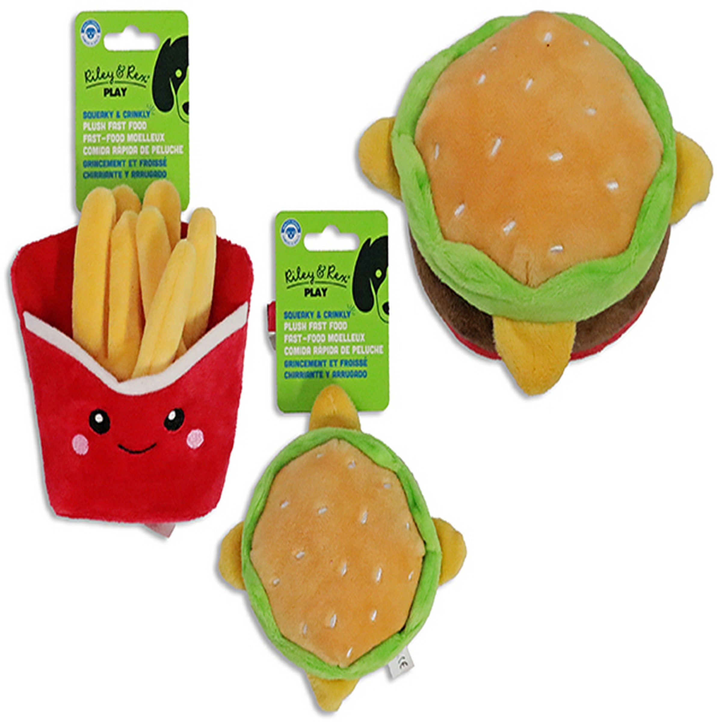 Riley & Rex Play Squeaky & Crinkle Plush Fast Food Dog Toy  6x5.5in  VRT 