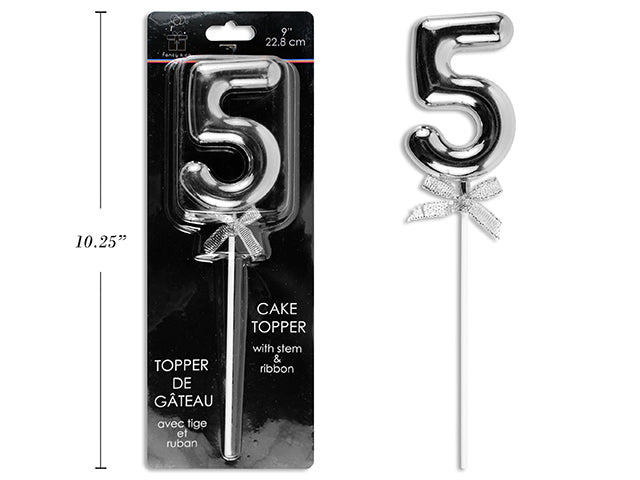 Cake Topper Number 5 Silver 9in