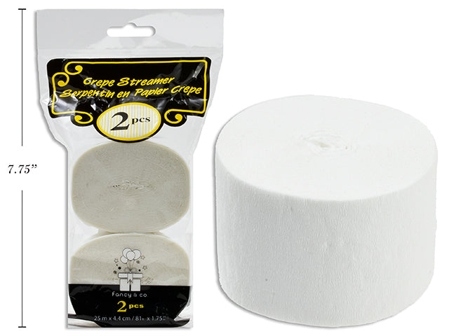 2 Rolls of Crepe Streamer - White 1.75in x 81ft (25m)