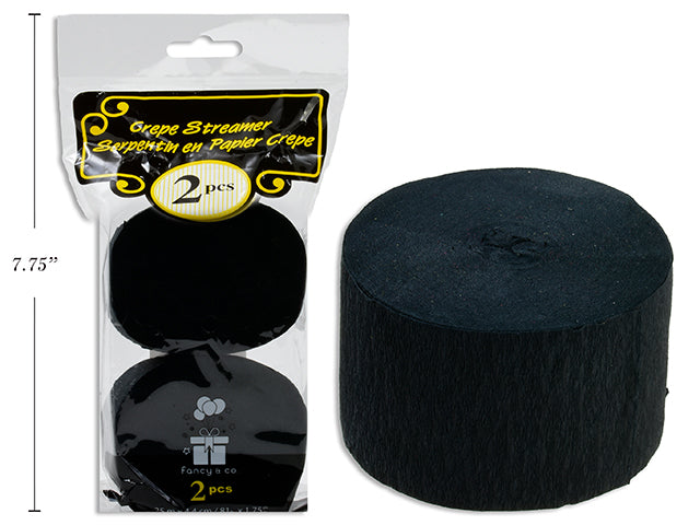 2 Rolls of Crepe Streamer - Black 1.75in x 81ft (25m)