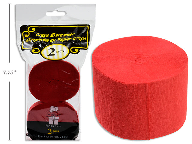 2 Rolls of Crepe Streamer - Red 1.75in x 81ft (25m)