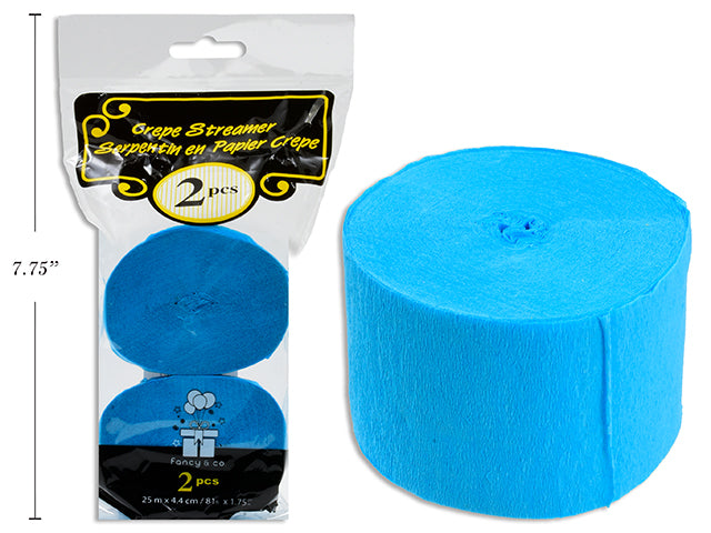 2 Rolls of Crepe Streamer - Sky Blue 1.75in x 81ft (25m)