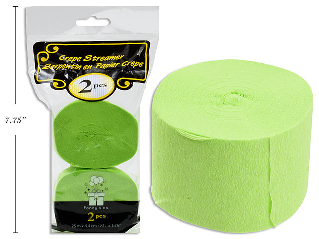 2 Rolls of Crepe Streamer - Kiwi 1.75in x 81ft (25m)